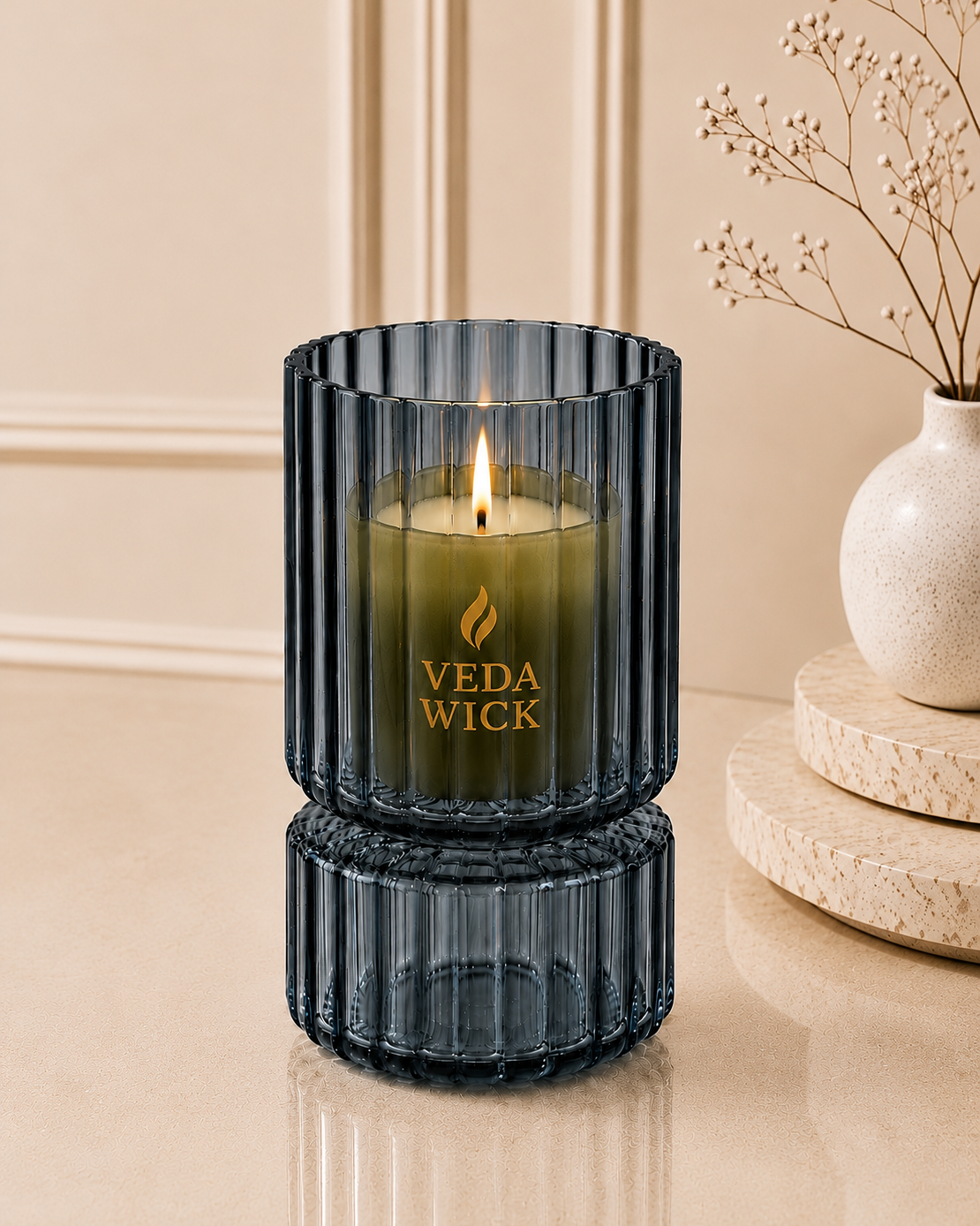 Smoky Blue Grey candle  Holder