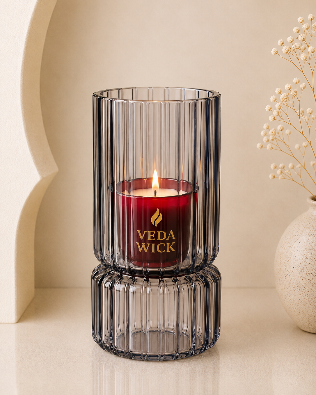 Smoky Blue Grey candle  Holder